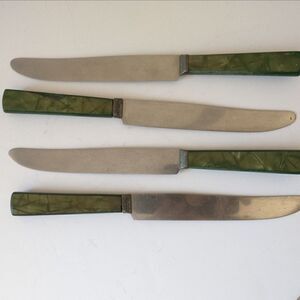 ROYAL BRAND Sharp Cutter Knife Set x 4 Marbled Celluloid Handles Stainless Steel